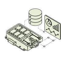 Technical line illustration of battery diagnostic data