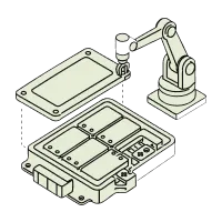 Technical line illustration of battery disassembly procedures